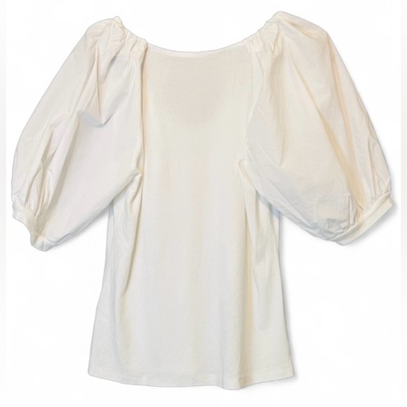 a loves a Puff-Sleeve Paneled Rib-Knit T-Shirt by White, Size Large - Picture 2 of 9